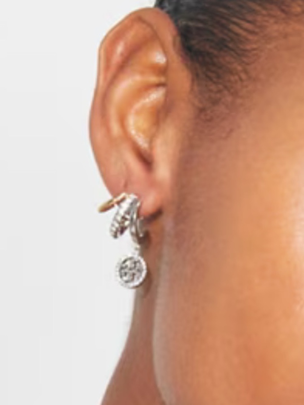 TORY BURCH ICON GOLD PAVÉ TRIPLE HOOP EARRINGS - Picture 3 of 4